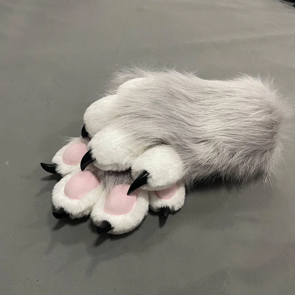 Faux Fur Plush Furry Cat Claw Gloves Fursuit Animal Fox Paws Mittens Halloween Cosplay Costume Accessories for Adult photo 3