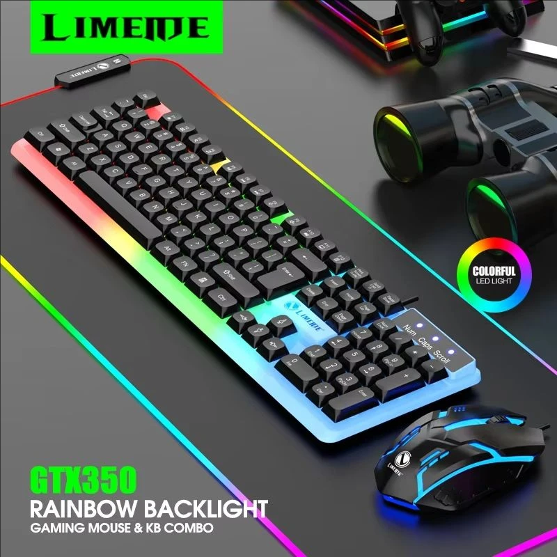 GTX350 Gaming Keyboard Mouse Combos Computer Laptop Backlight Gamer Kit LED Wired Usb Keyboard GTX350 Set-Black photo 1