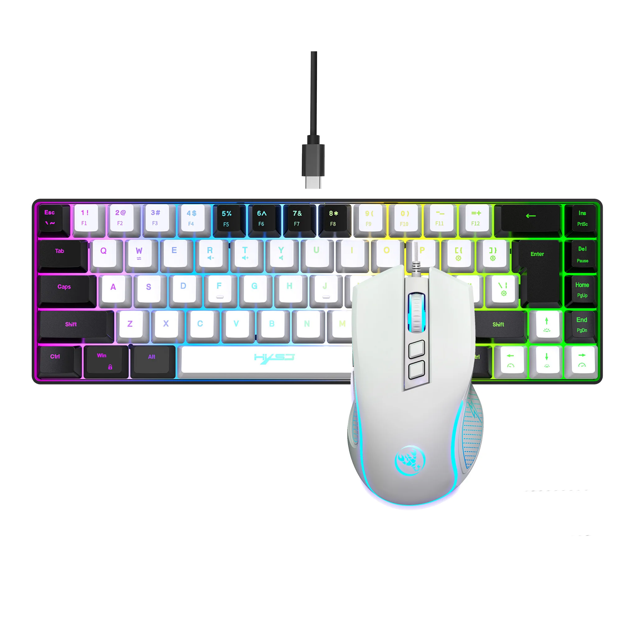 2024 Newest HXSJ Mini V200 68 Keys Mechanical Feel Keyboard Compact RGB Luminous Gaming Mouse and Keyboard Combos for PC Gaming photo 2