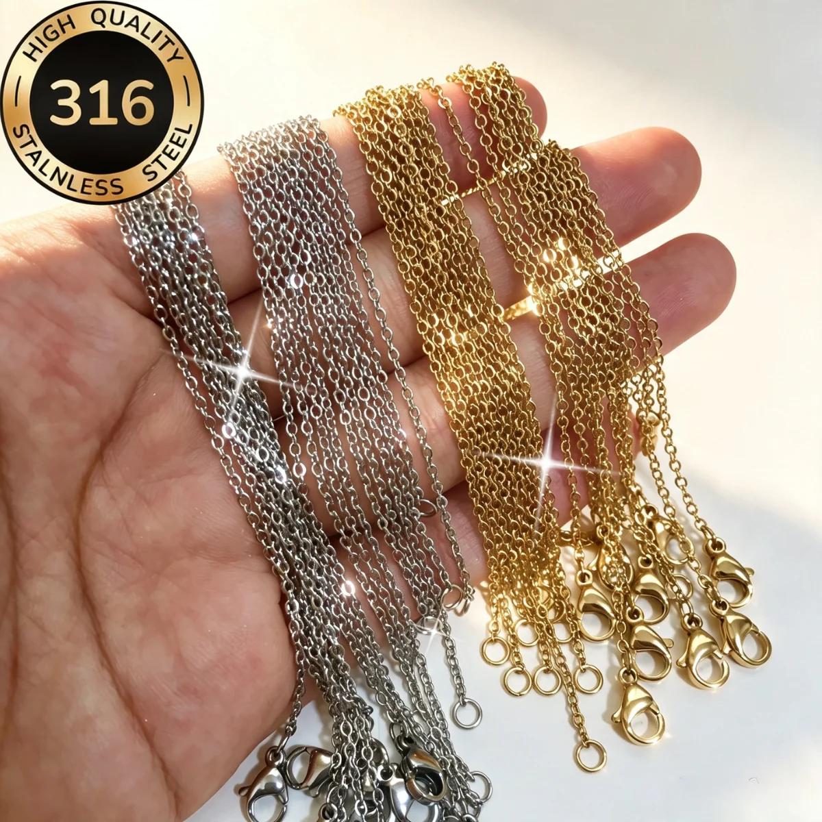 LUXUKISSKIDS Stainless Steel Chains DIY Jewelry Making O-Chain Necklace 10pcs/Lots 1.5/2MM Woman Accessories Choker 18K Golden photo 3