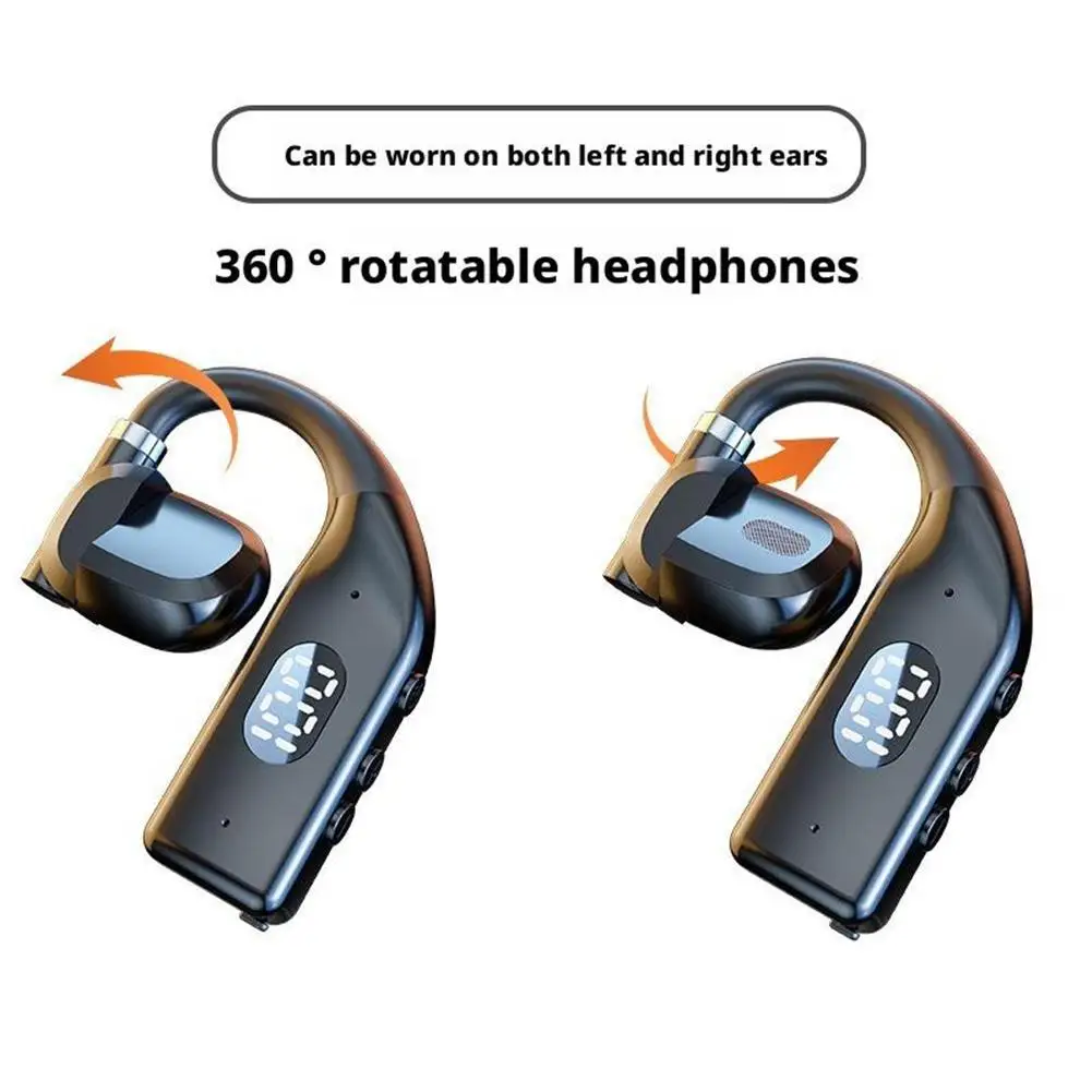 2PCS Bluetooth Ear Hooks Rotatable Earphones LED Digital Display Wireless Sport Headphones Long Battery Life Headset photo 6