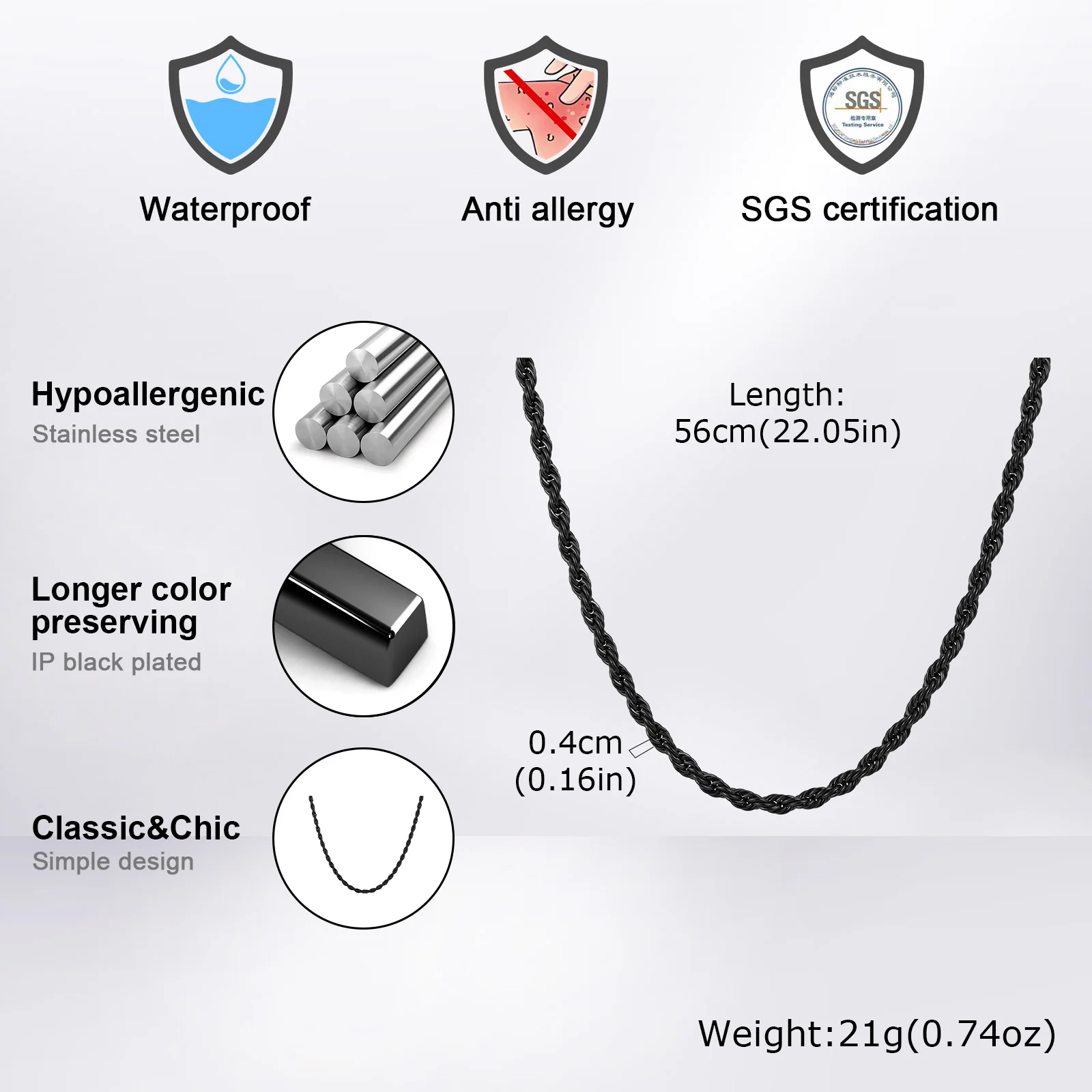 Punk Vintage Rope Chain Necklace for Men Women,Gold Color Stainless Steel Braided Twisted Chain,Hip Hop Casual Jewelry photo 4