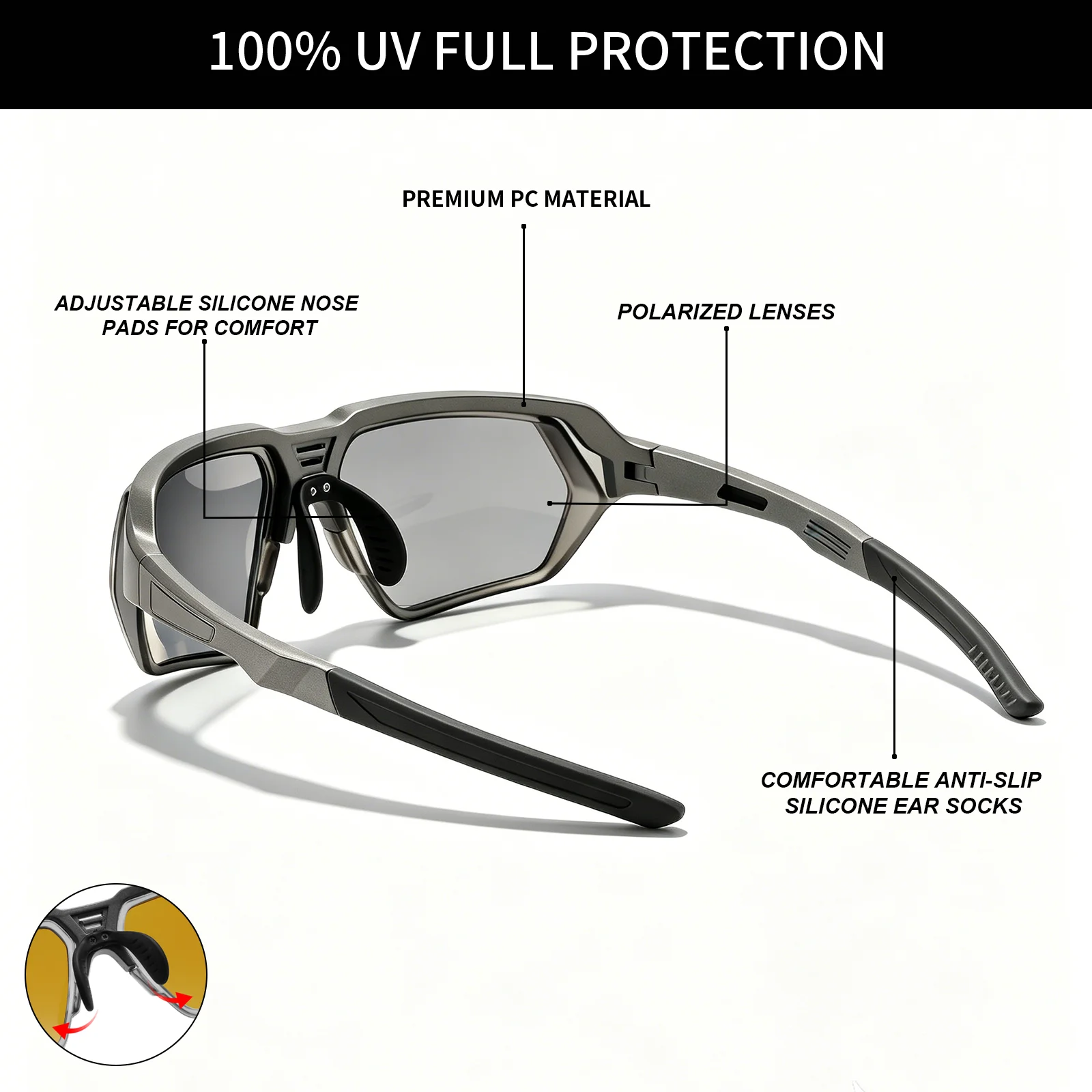 Classic Men's Photochromic Polarized Sunglasses - Adjustable Nose Pads, UV400 for Driving, Fishing & All-Weather Outdoor photo 5