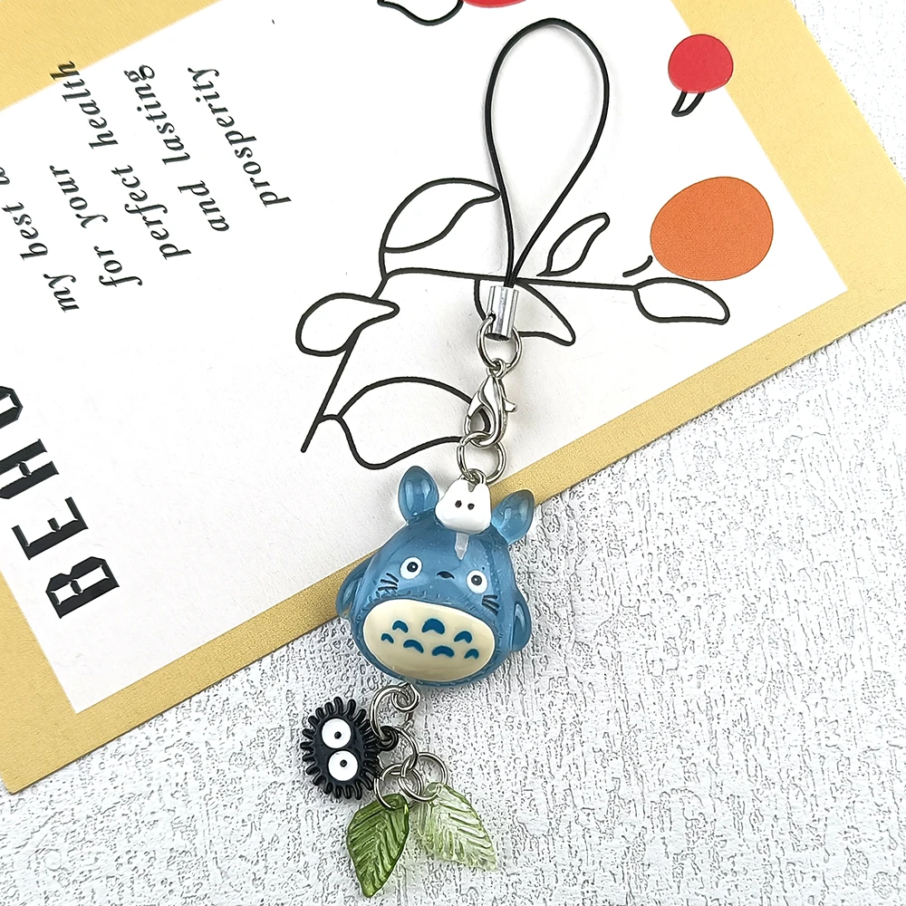 Kawaii Blue Animal Totoro Phone Charm Soot Sprite Keychain Woodland Anime Cat Cosplay Pendant Accessories Handmade Y2K Gift photo 2
