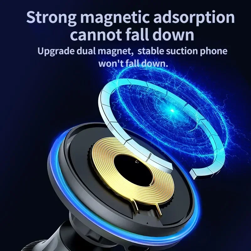 LED/RGB Magnetic Car Wireless Charger For iPhone 12 13 14 15 Pro Max Macsafe Car Phone Holder Stand Mount Fast Charging Station photo 6