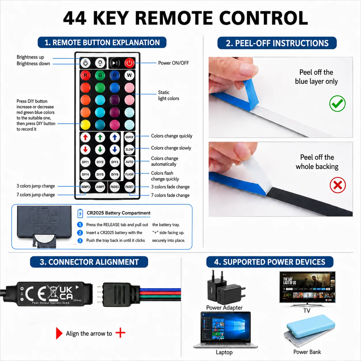 LTG-GEE Led Strip Lights with 44 Key Remote Control RGB Tape Led Wall Room for Home Bedroom Party Decor TV Backlight photo 5