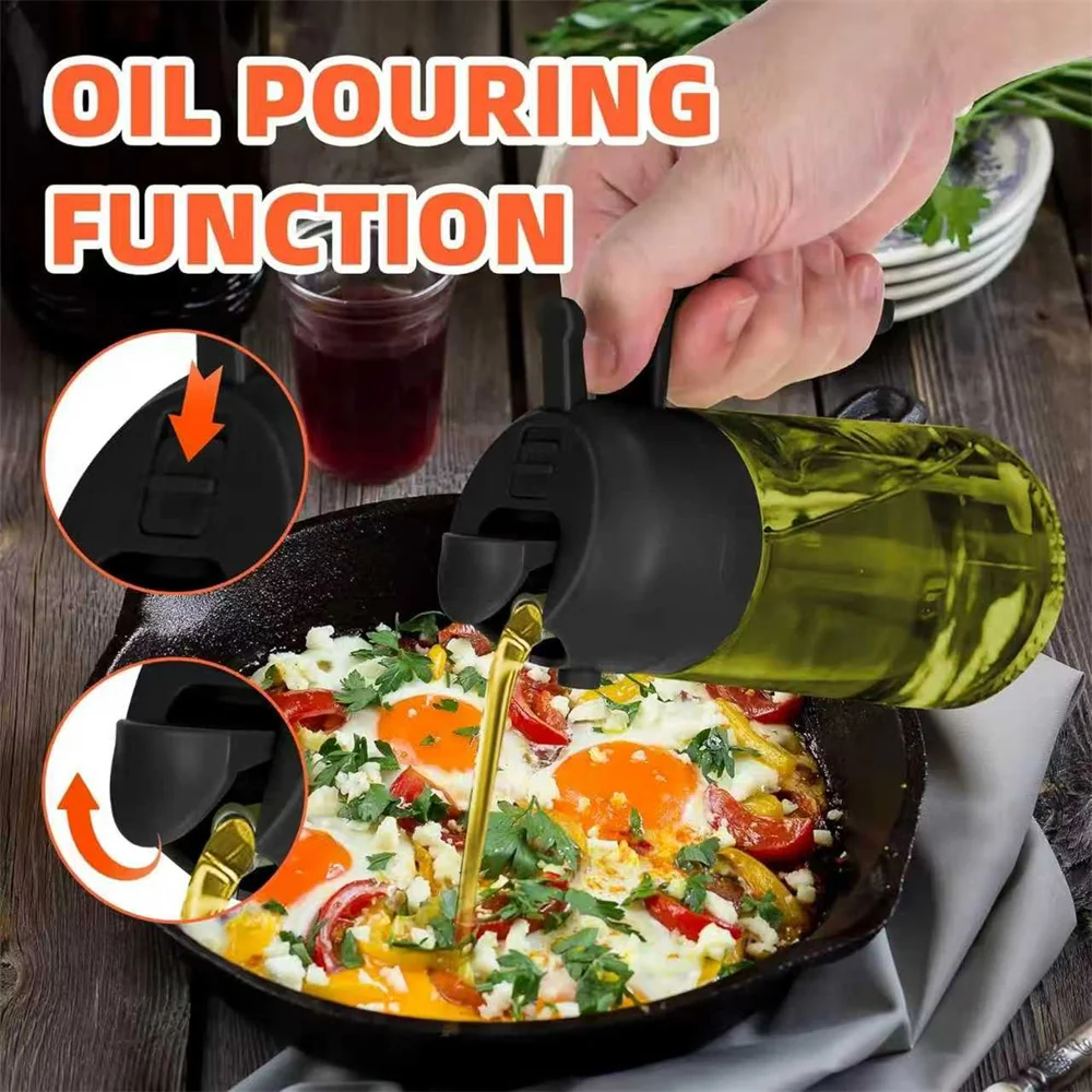 Olive Oil Dispenser,Sprayer for Cooking 2 in 1- Spray and Pour,Dark Green Glass Oil Bottlewith Stickers,16oz/470ml Oil Sprayer photo 3