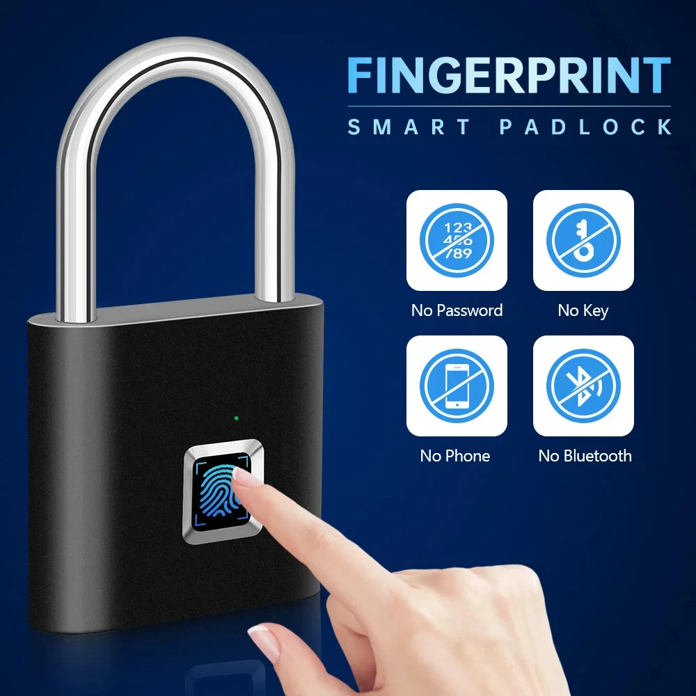 Smart Fingerprint Padlock Waterproof Fingerprint Keyless Door Lock Type C Rechargeable Security Padlock for House photo 2