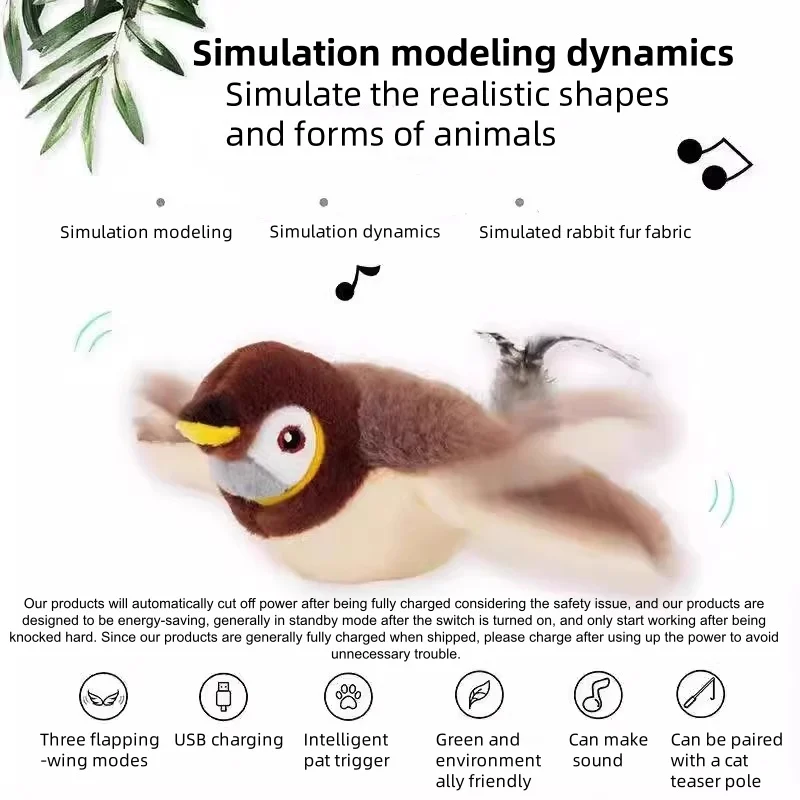 Hot Simulated Bird Cat Toy Interactive Toys Dog Rechargeable Chirping Flapping Bird(no Flying) Touch Activated Plush Toy Pet photo 2