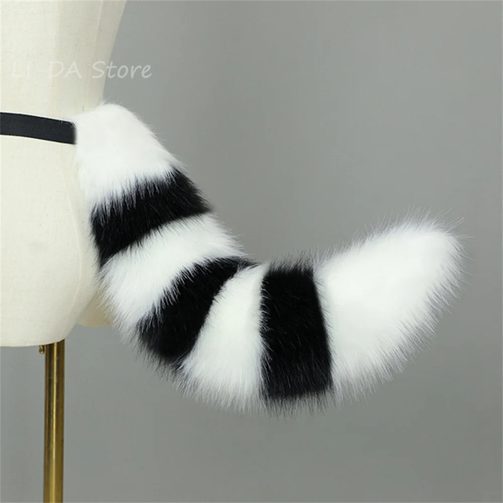 2Pcs/set Fluffy Animal Raccoon Cat Tail Faux Fur Plush Fox Ears Headband Cosplay Halloween Costume Accessories photo 6