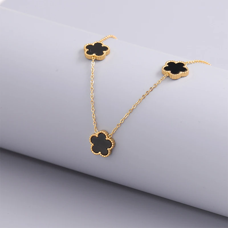 14K Gold Plated Stainless Steel Necklace Woman Five Leaf Petals Double Sided Necklaces for Women Pendant Flower Clover Jewelry photo 3