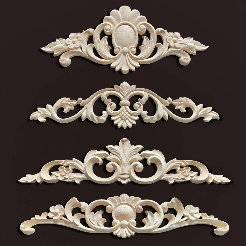 Wood Decorative Long Carved Onlay Applique Decal Floral Decoration For Home Wooden Furniture Appliques Flower Crafting Decor photo 3
