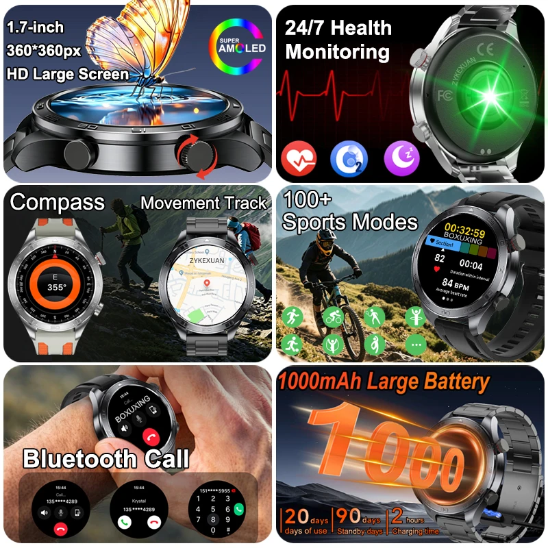 New GPS Track Smart Watch Men AMOLED Screen Outdoor Sports Fitness Heart Rate Compass IP68 Waterproof Bluetooth Call Smart Watch photo 2