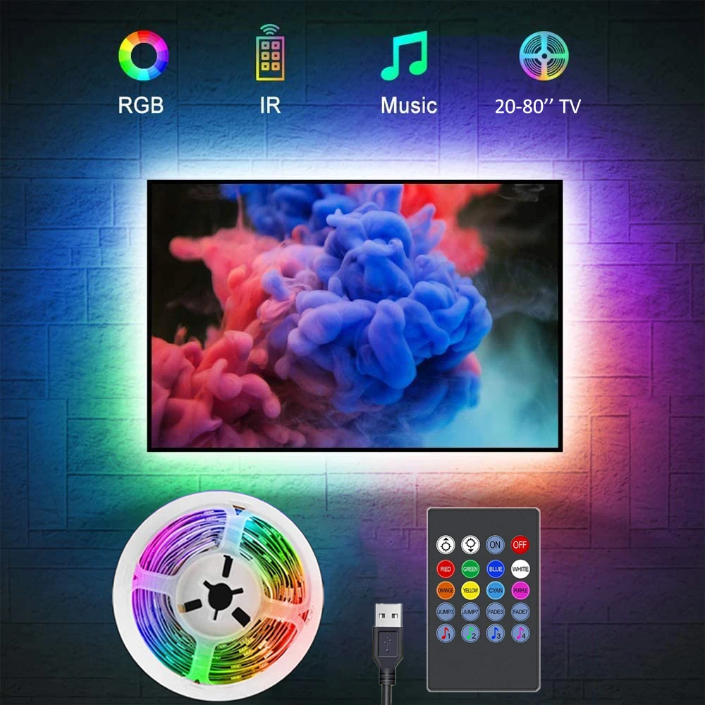RGB Led Strip Lights Music Sync Led Lights for TV USB 5V Led Tape Ribbon for TV Backlight Room Bedroom Decoration photo 1
