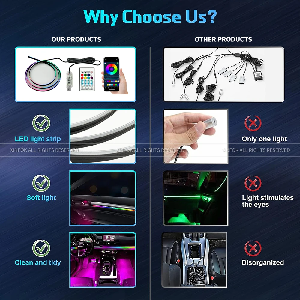 110cm  APP Control Car Ambient Lights LED Interior RGB Symphony Atmosphere Light  Acrylic Strips Dashboard Decoration Sunroof photo 4