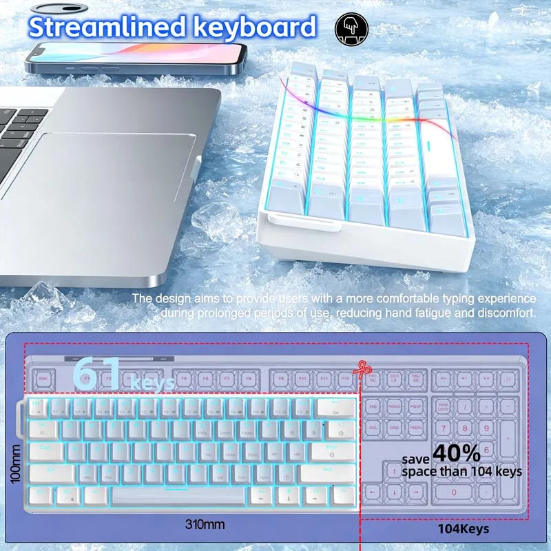 Mechanical Keyboard Compact Portable Keyboard 61 Keys Blue Axis Red Axis Ice Blue Lighting Type C Charging Wired Keyboard photo 4