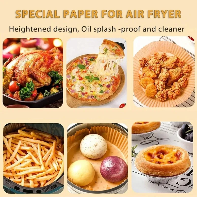 50/100/200Pcs Air Fryer Baking Paper Non-Stick Airfryer Baking Papers Round Air-Fryer Paper Liners Paper Kitchen Accessories photo 4