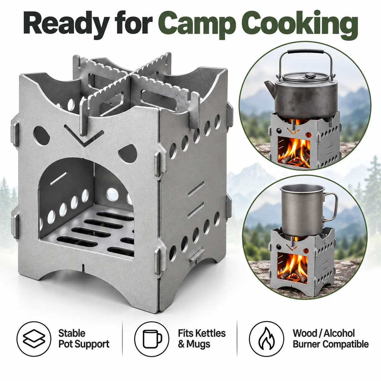 Pure Titanium Wood Stove 1mm/2mm Flat-Pack Card Stove Portable Titanium Camp Stove for Backpack Bushcraft Hiking Outdoor Cooking photo 5