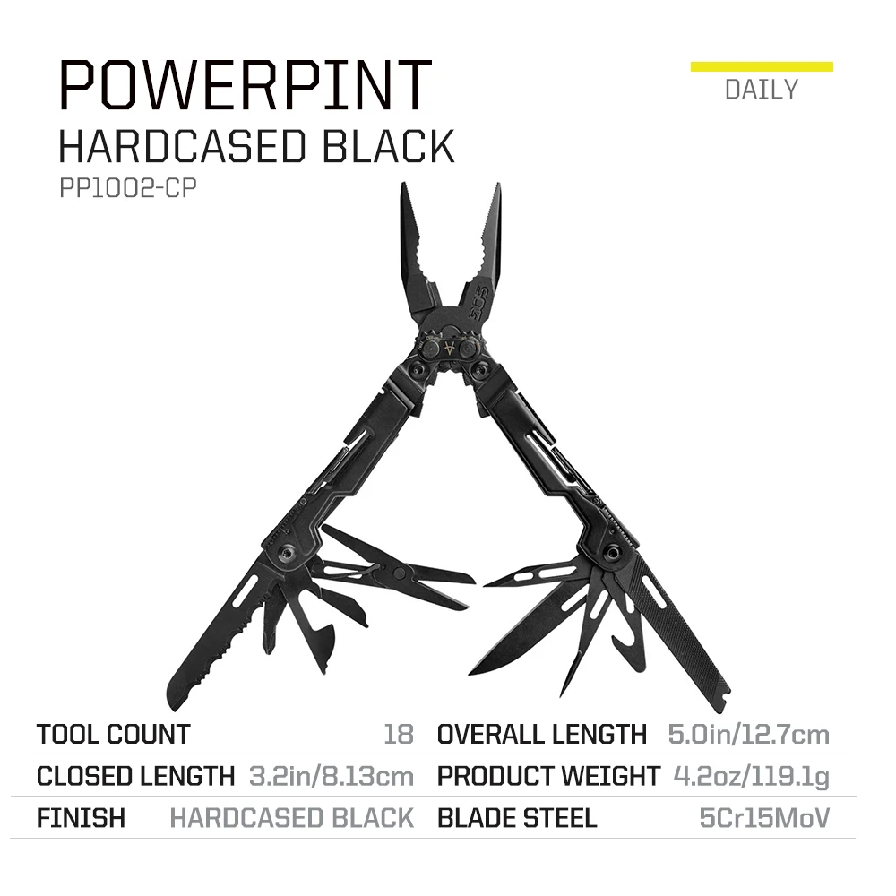 SOG 18 in 1 PowerPint Mini Multi-tool Stainless Steel Pocket EDC Multifunctional Pliers with Folding Knife Screwdrivers Scissors For Survival Fishing Hiking Cycling Travel DIY Home Emergency Repair Portable Camping Tools and Safety Equipment Gift For Men photo 3