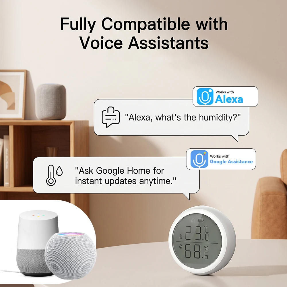 Wireless Temperature Humidity Sensor Indoor Compatible with Tuya Smart Life App ZigBee Alexa/Google Home for Baby Room Cellar photo 3