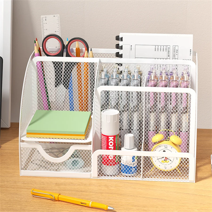 Desk Stationery Organizer Creative Metal Pen Holder Pencil File Storage Rack 7 Grid Storage Box Divided Container Office Access photo 6