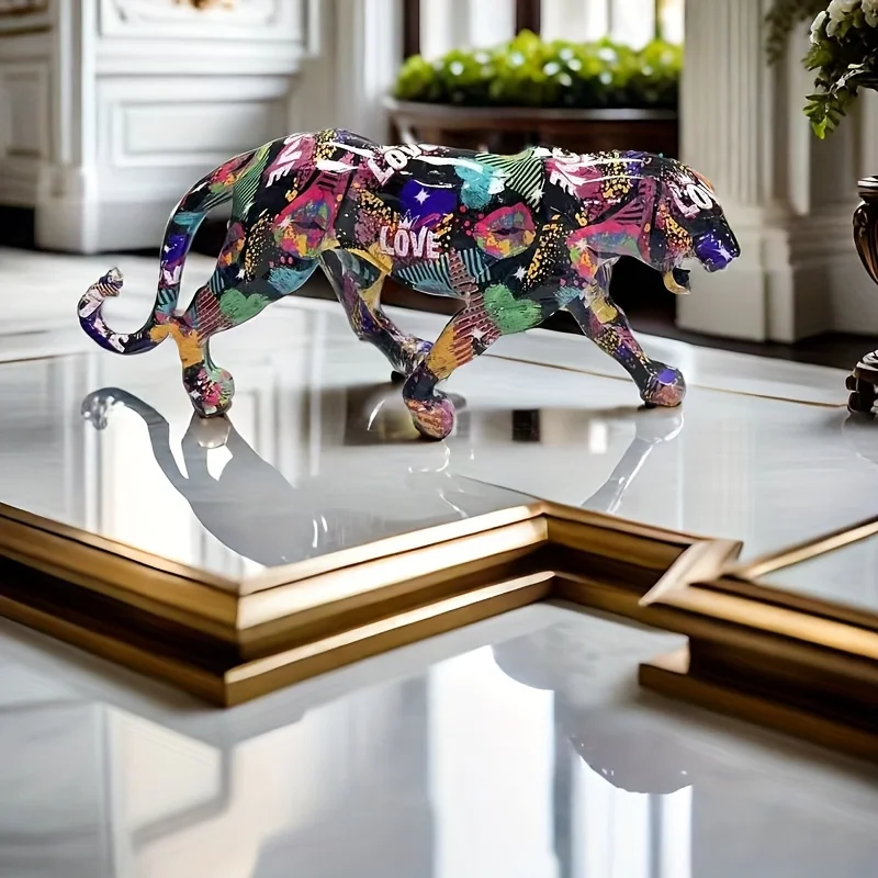 1pc Hand-Painted Realistic Leopard Resin Statue Color-Changing Creative Art Sculpture for Home Office Living Room Desktop Decor photo 5