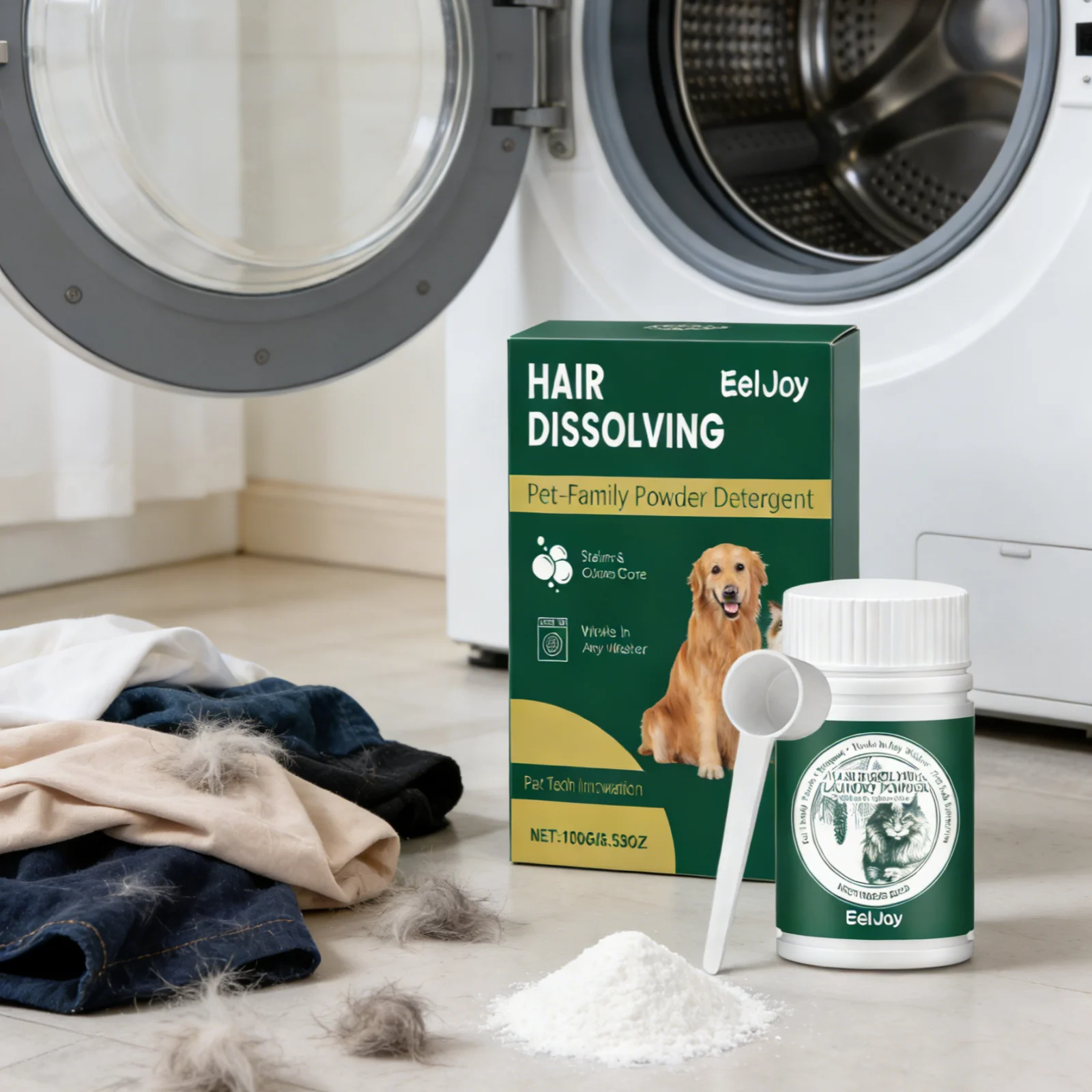 EelJoy Laundry Detergent for Pet Owner Fabric Care Smell Remover Cleaner Powder No Fading Pet Famliy Clothing Stain Remover 100g photo 3