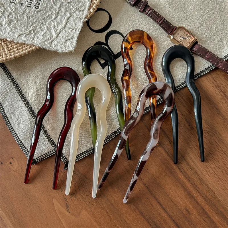 U-Shaped Hair Fork Fashion Tortoiseshell Acetate Acrylic Hairpin Geometric Headwear Hair Sticks Women Girls Hair Accessories photo 5