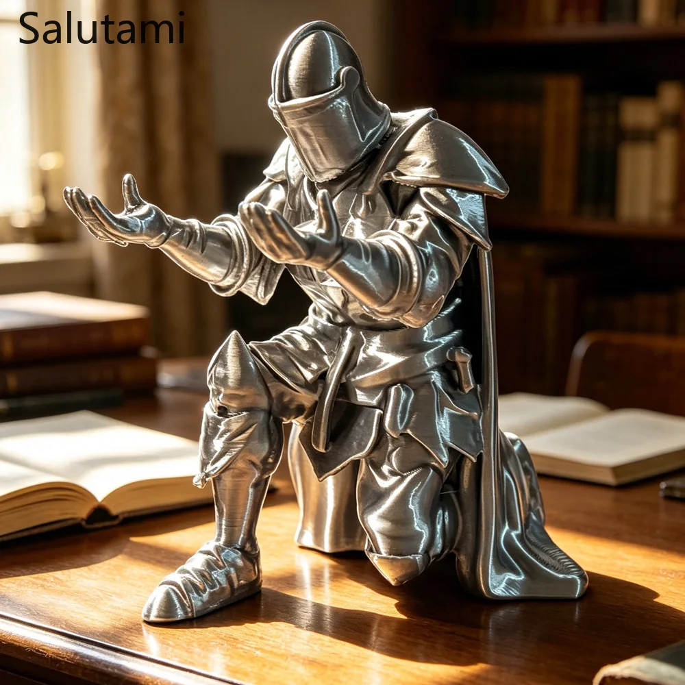 Pen Holder 3D Printed Medieval Knight Black Silver Warrior Statue Desk Organizer Creative Office Desktop Decor Stationery Gift photo 4