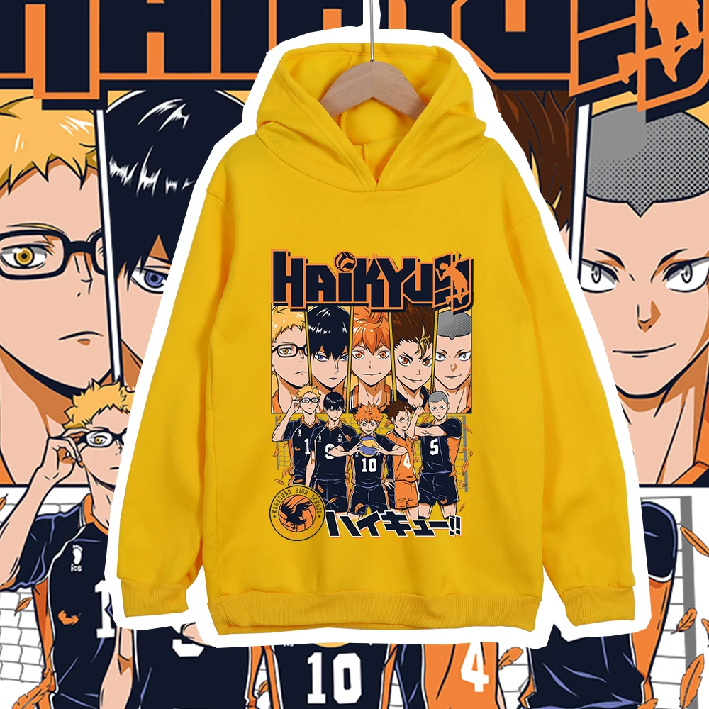 Haikyu Characters Print Kids Cotton Hoodie Anime Clothing Unisex Boys Girls Casual Sweatshirt for Children Cosplay Costume photo 3