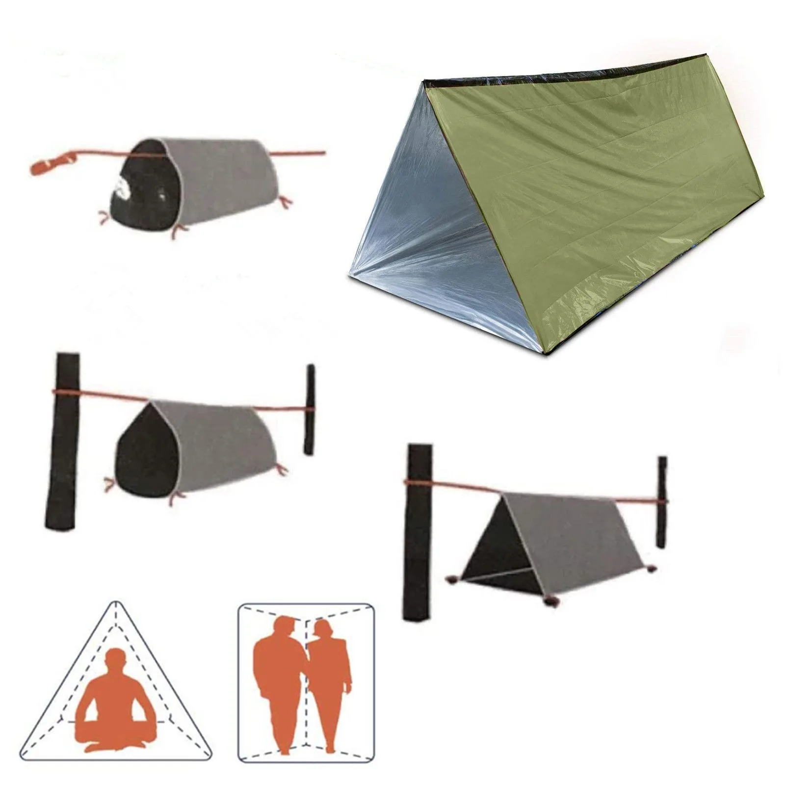 2 Person Emergency Shelter Bivy Survival Tent Kit Mylar Tube Tent Sleeping Bag Waterproof Outdoor SOS Thermal Blanket Reusable photo 4
