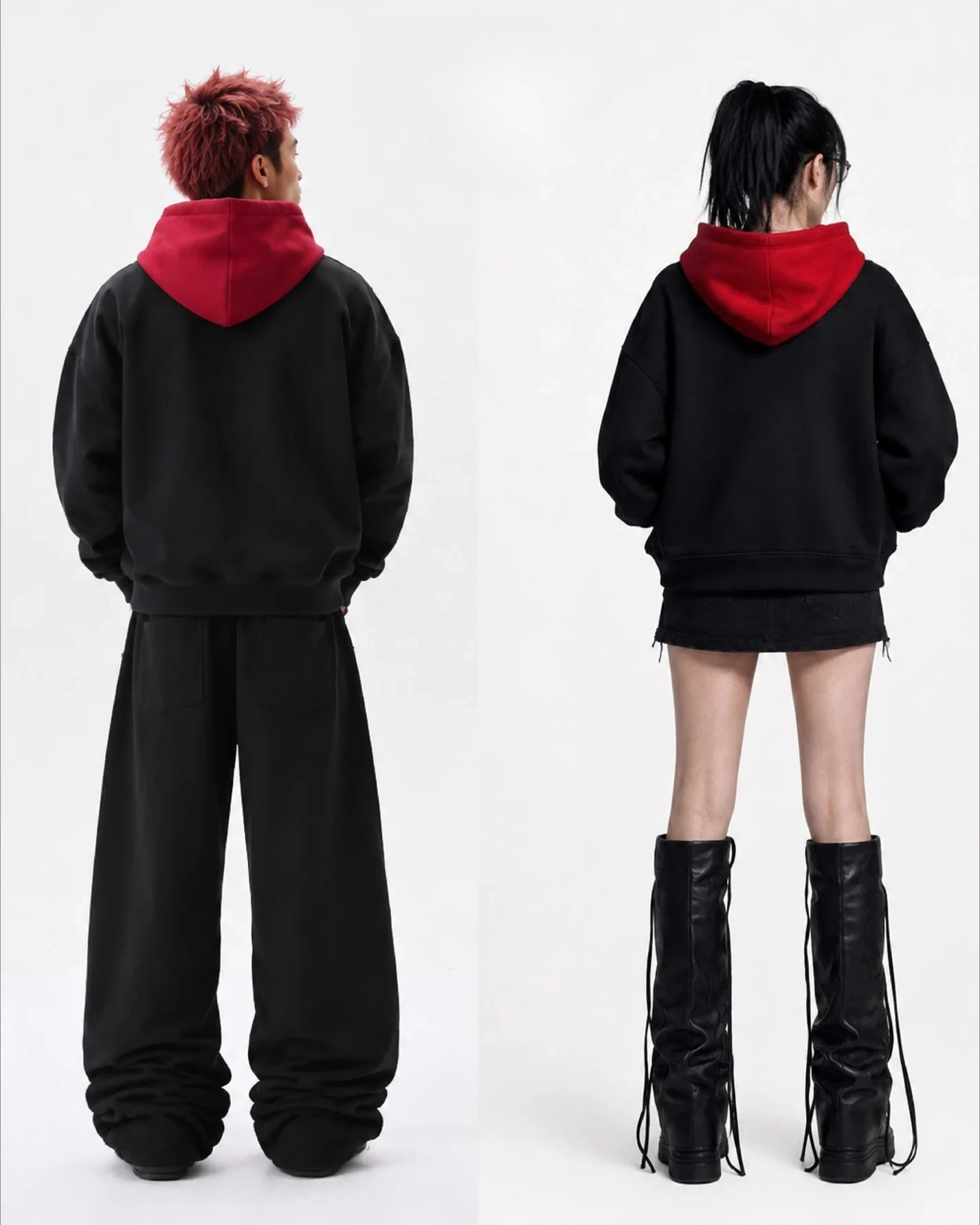 Y2K Red Itadori Hoodie Oversized Black Red Spliced Metal Button Casual Sweatshirt Trendy and Simple Men Women Streetwear Jacket photo 1