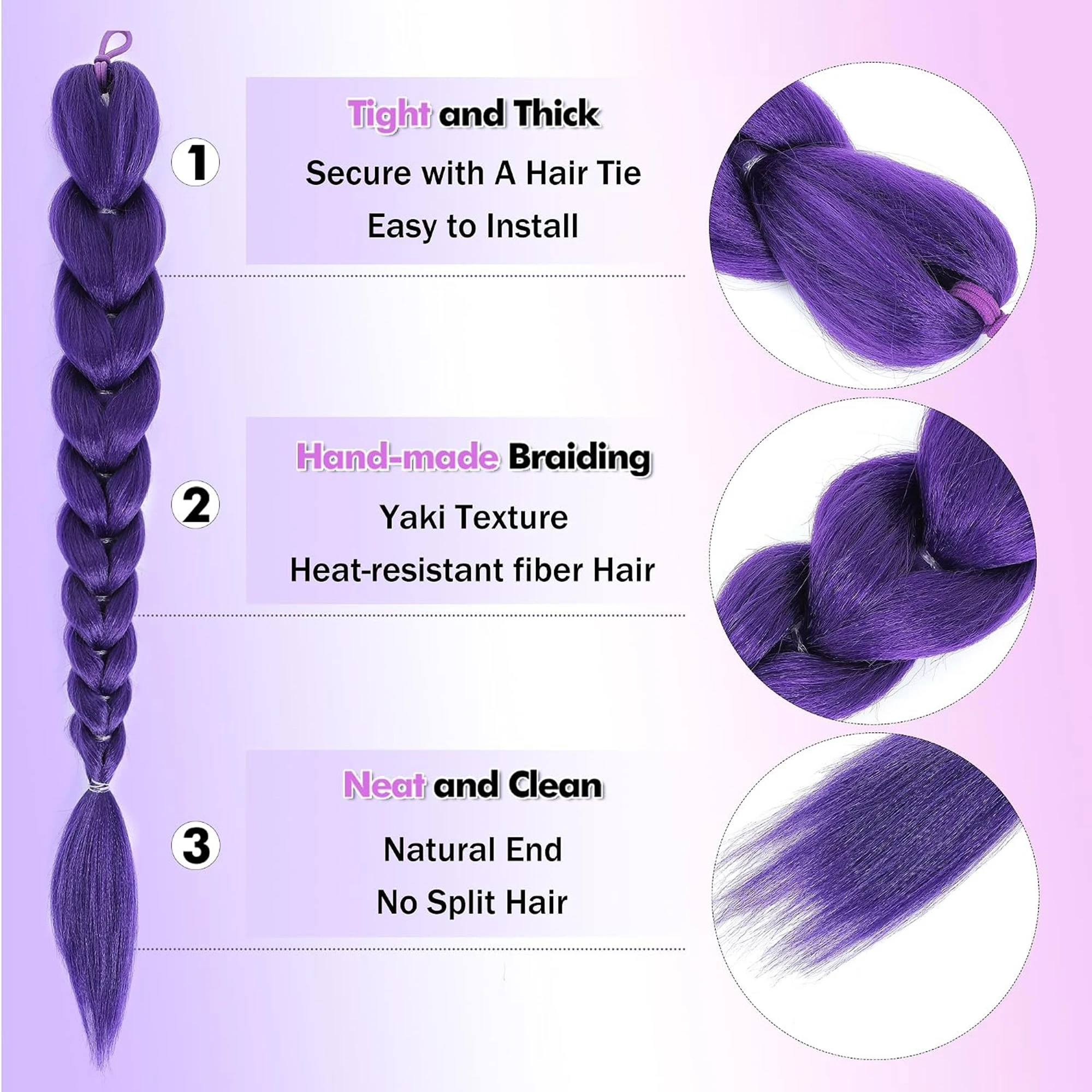 Purple 26inch Braid Clip in Ponytail Hair Extension Long Ponytail Hairpieces Cosplay for Kids Girl Halloween Christmas photo 6