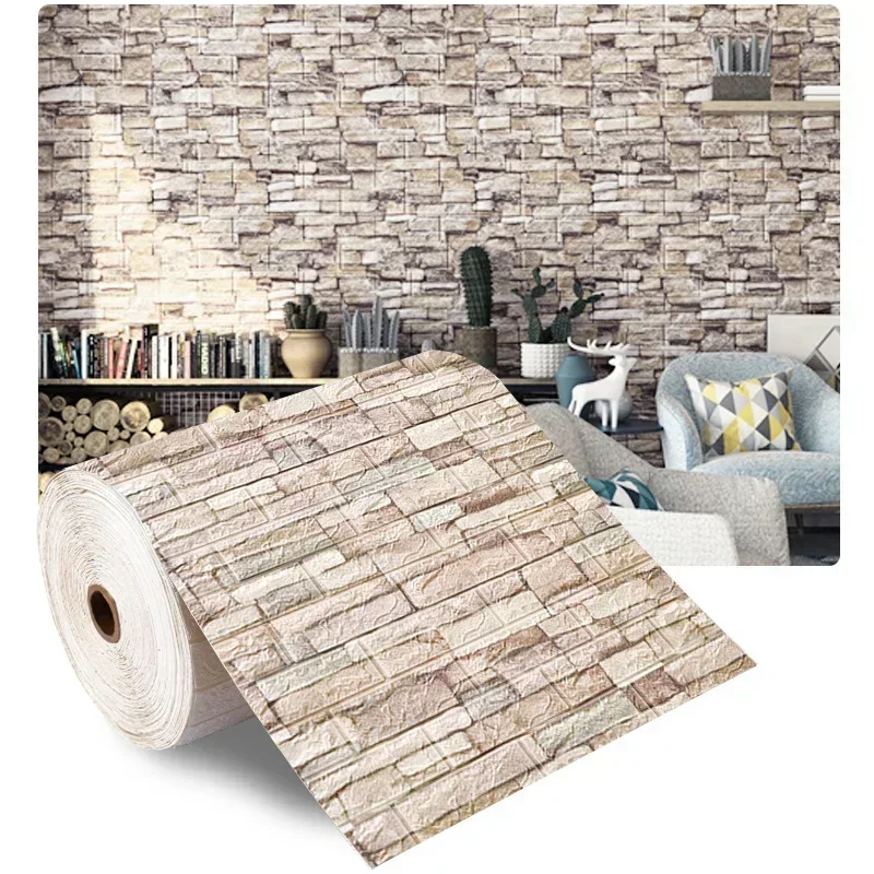 70cmx1/5/10m 3D Wallpaper Decoration Self-adhesive Antique Foam Brick Wallpaper Living Room Bedroom Waterproof 3d Wall Sticker photo 2