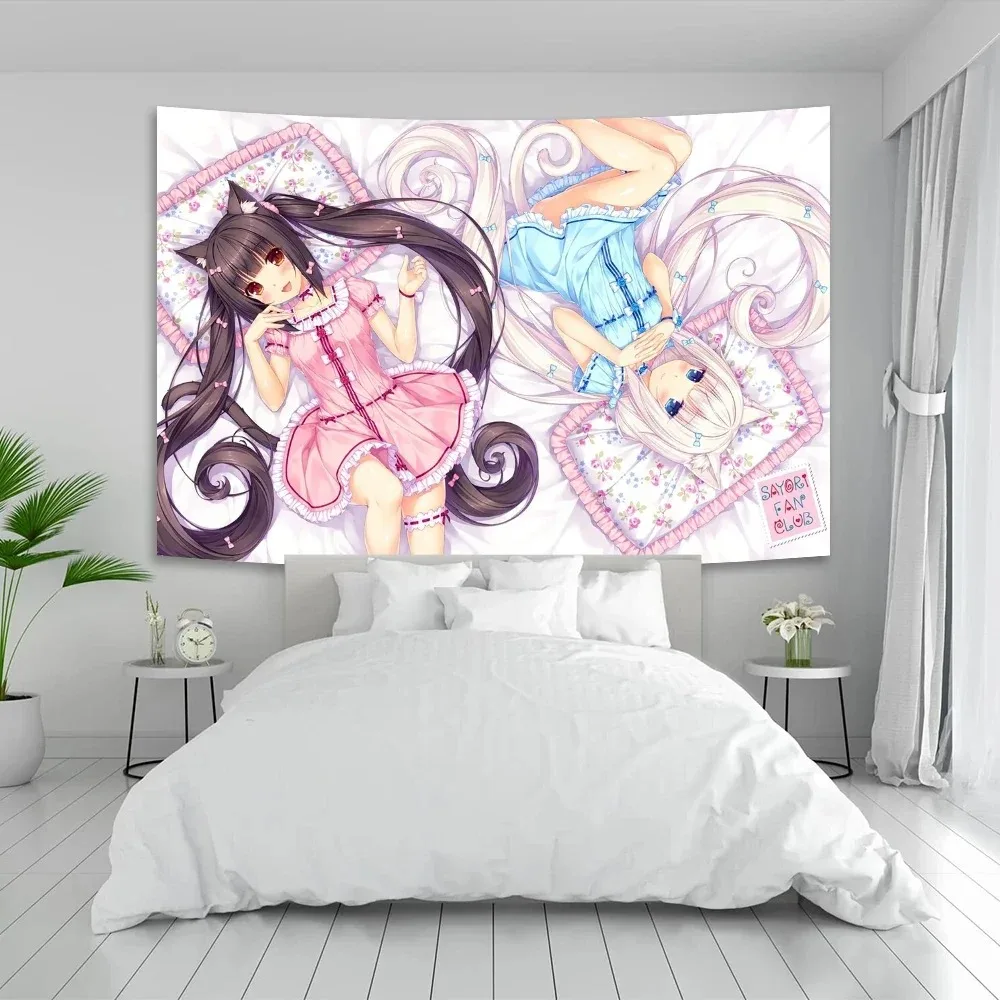 Anime Nekoparas Wall Tapestry Kawaii Background Cloth Wall Decoration Psychedelic Girls' Dormitory Pink Room Banner photo 3