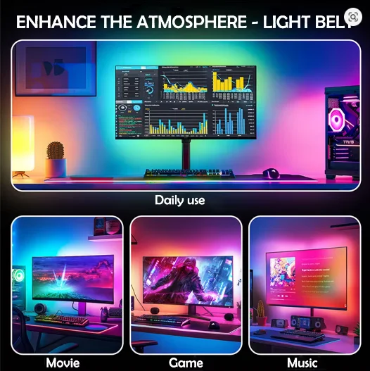 HTMCK Smart Ambient PC Display Sync Computer Monitor Backlight LED Strip Light RGB Color DIY Game Holiday Atmosphere Decor Lamp photo 2
