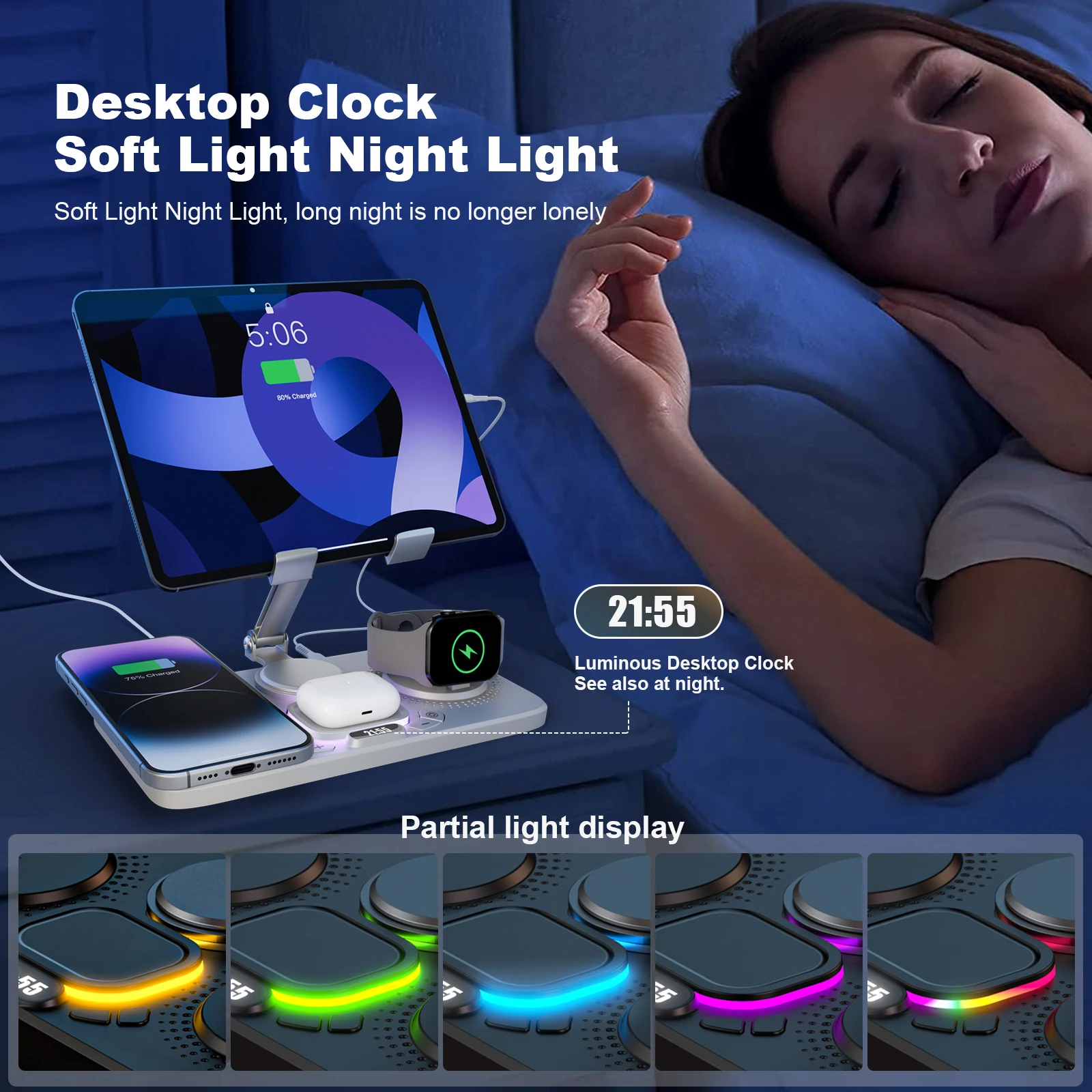7-in-1 Wireless Charger Stand Pad Magnetic Flexible Type-C 15W Fast Charging for iPhone AirPods Watch iPad Multiple Devices photo 6