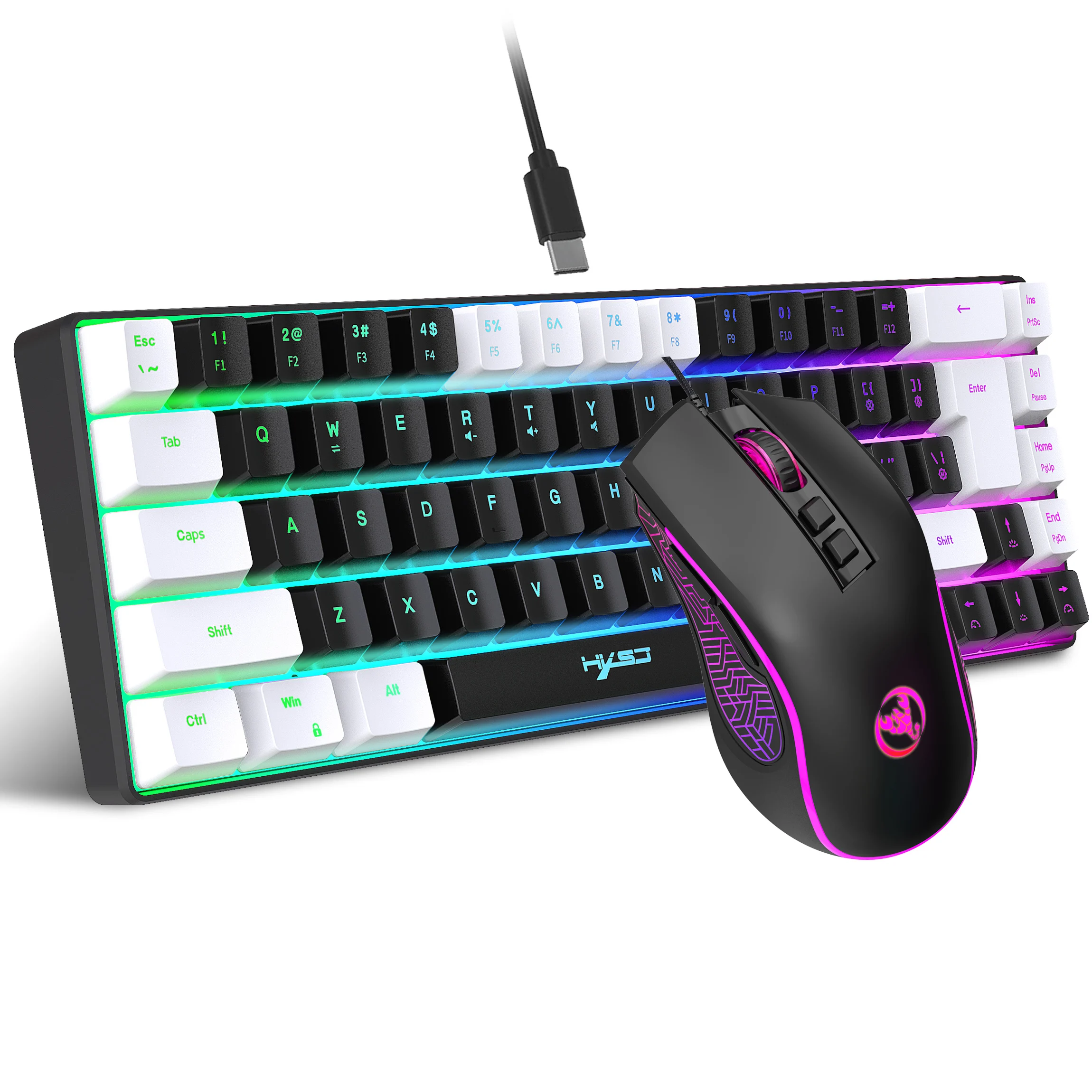 2024 Newest HXSJ Mini V200 68 Keys Mechanical Feel Keyboard Compact RGB Luminous Gaming Mouse and Keyboard Combos for PC Gaming photo 4