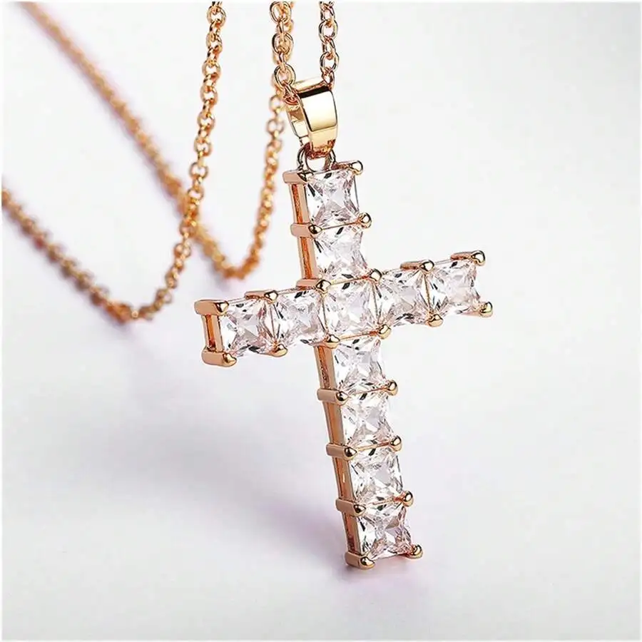 New Fashion Necklaces Female Pendants Gold Multi Color Crystal Jesus Cross Pendant For Women Necklace Party Leisure Time Jewelry photo 3