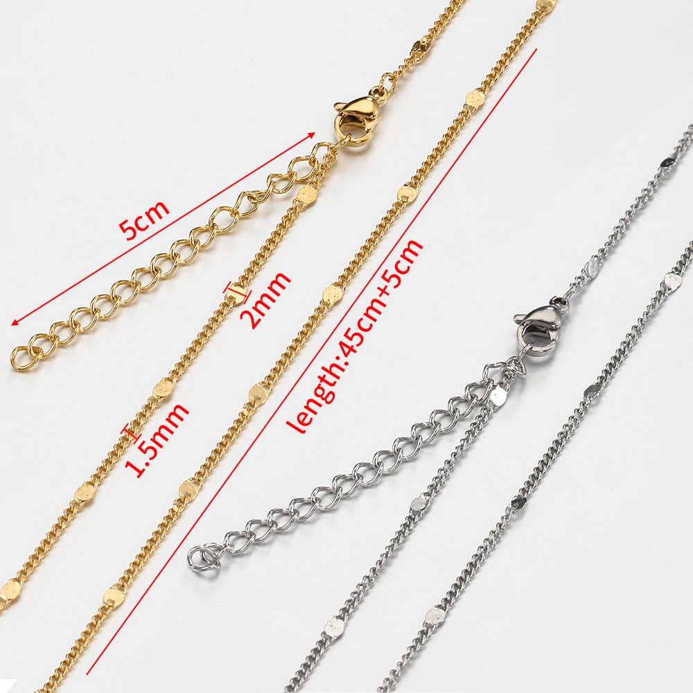 10pcs 5pcs Stainless Steel Bead Chain Necklace Chains for DIY Jewelry Making Findings 45cm+5cm Chain with Lobster Clasps No Fade photo 4