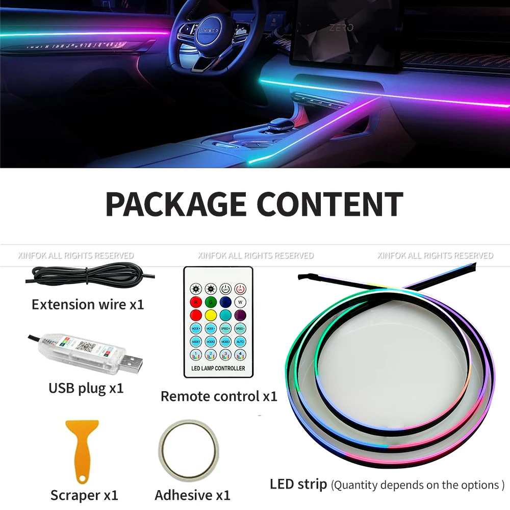 110cm  APP Control Car Ambient Lights LED Interior RGB Symphony Atmosphere Light  Acrylic Strips Dashboard Decoration Sunroof photo 3