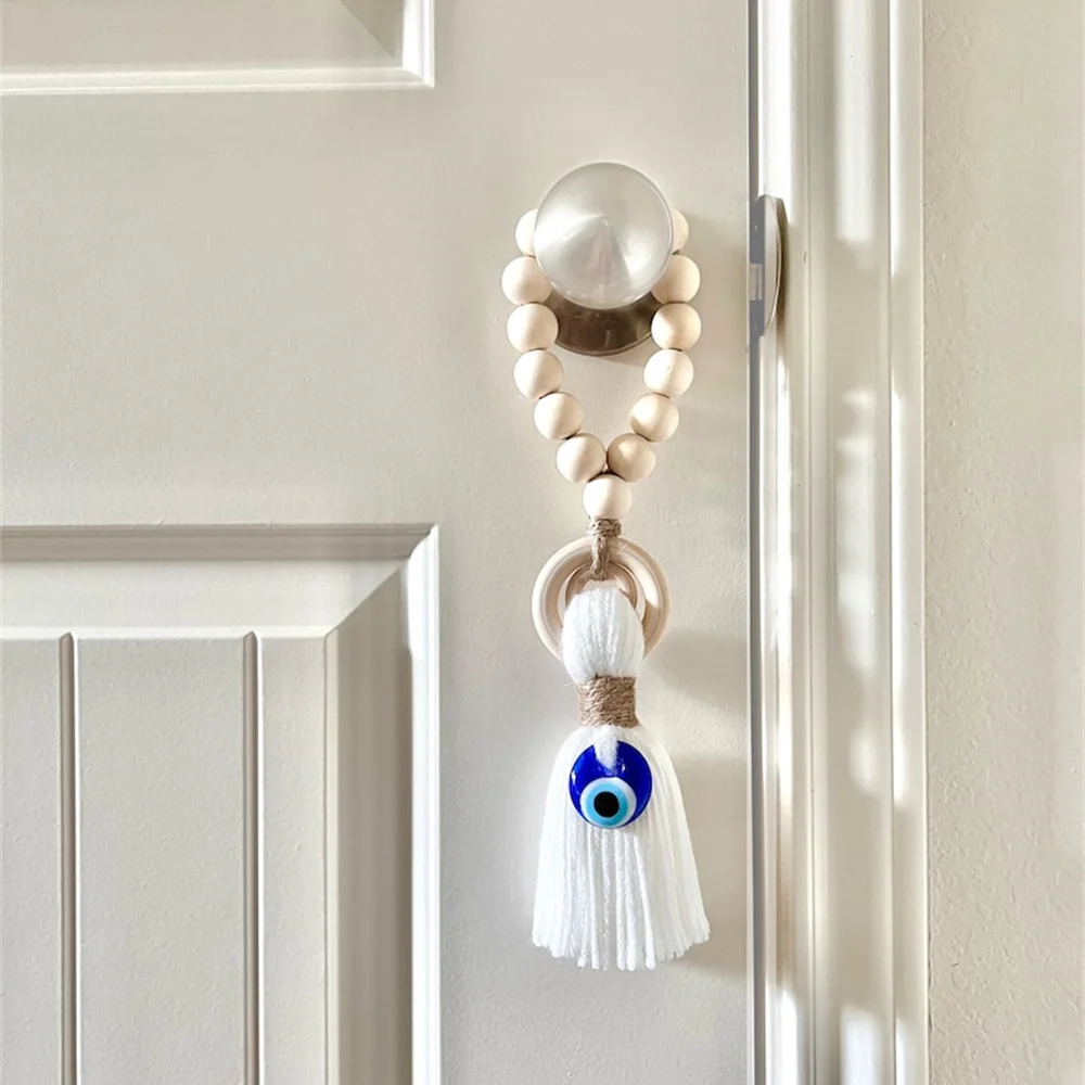 Wooden Guardian Amulet Tassel with Glass Evil Eye Bead Door-Knob Handle Hanging Modern Home Aesthetic Décor Home Decor Gift photo 3