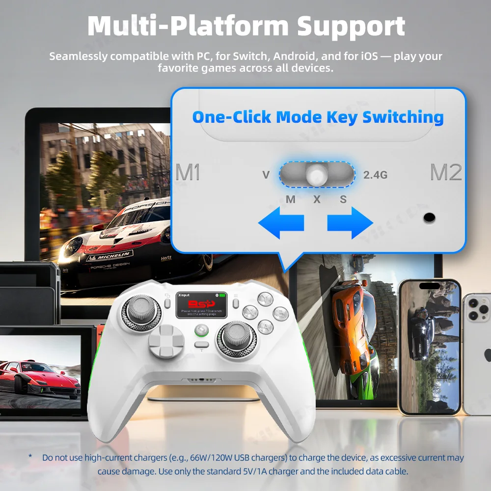 G8 Wireless Game Controller for PC Switch Android iOS Mobile Phone 4 Hall Operation-with TMR Hall Joystick, 30-90gf Adjustable Damping, Smart Screen, Turbo Macro RGB Light, 6-Axis Vibration Gamepad photo 8