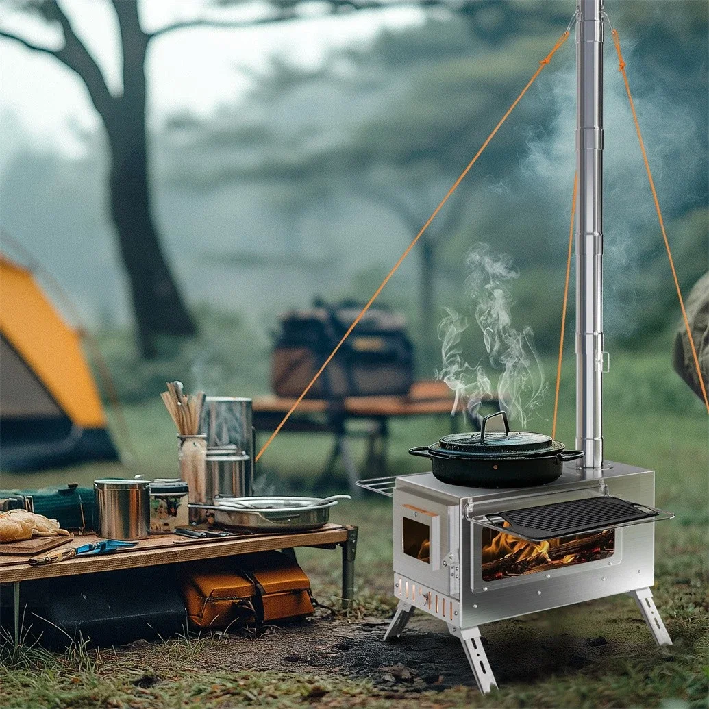 Hot Tent Stove, Unho Wood Burning Stove, Portable Wood Stove with 6 Stainless Chimney Pipes for Outdoor Heating & Cooking photo 3