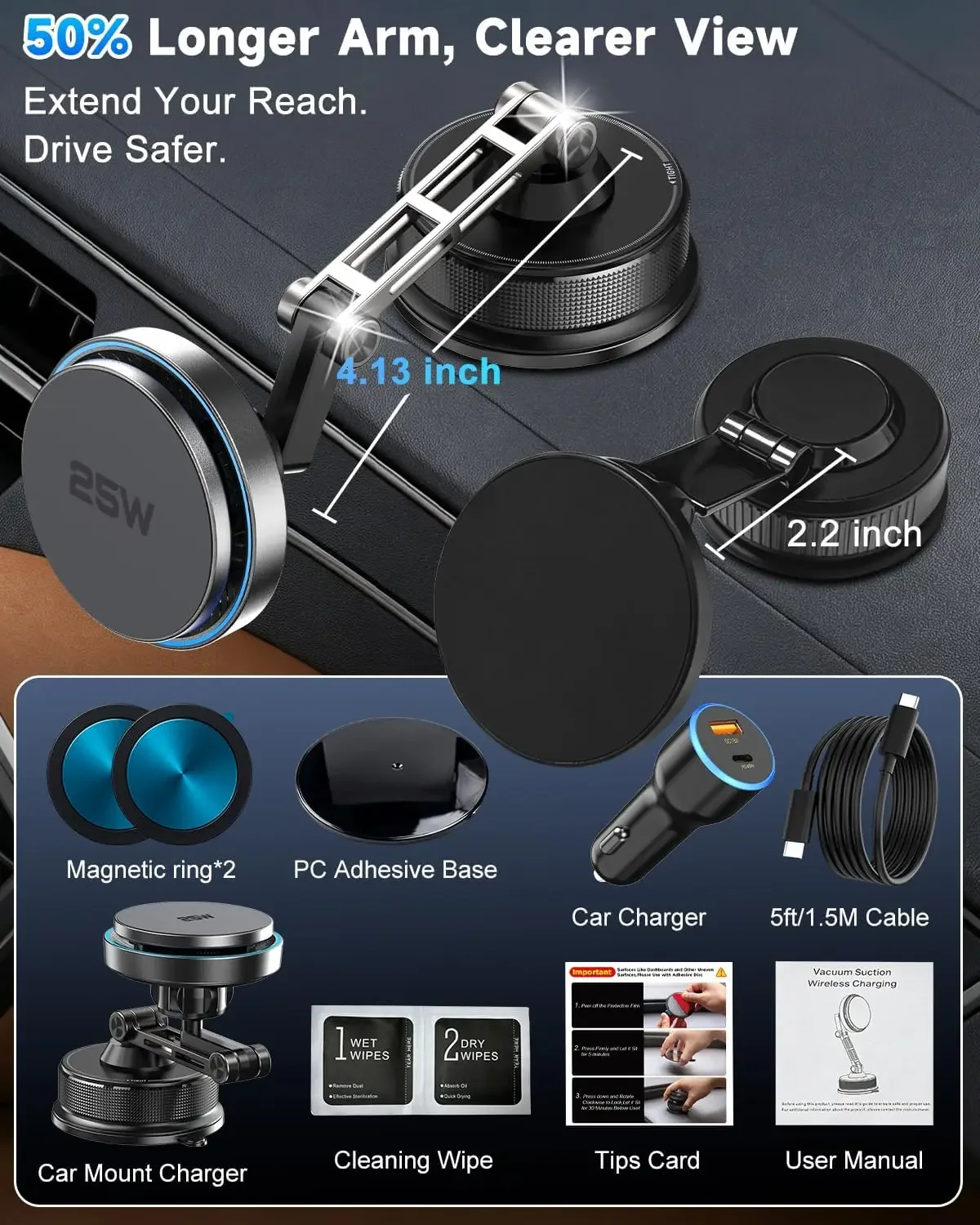 Car Qi2 25W Magnetic Wireless Charger With 63W Car Charger Vacuum Phone Holder for Magsafe iPhone 17 16 15 14 13 12 Fast Chrging photo 4