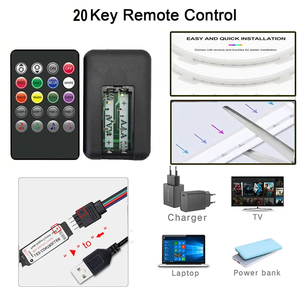 RGB Neon Strip Lights with 20Keys Remote Flexible Ambient Lighting for Living Room Decoration photo 4