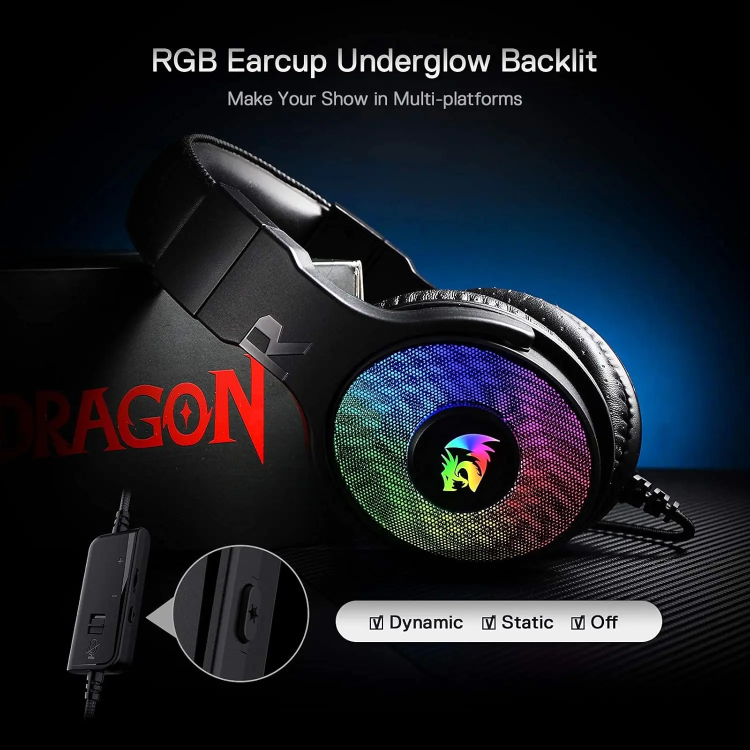 Redragon H350 RGB Wired Dynamic RGB Backlight Dynamic RGB Backlight Gaming Headset 50MM Drivers Over-Ear Headphones photo 3