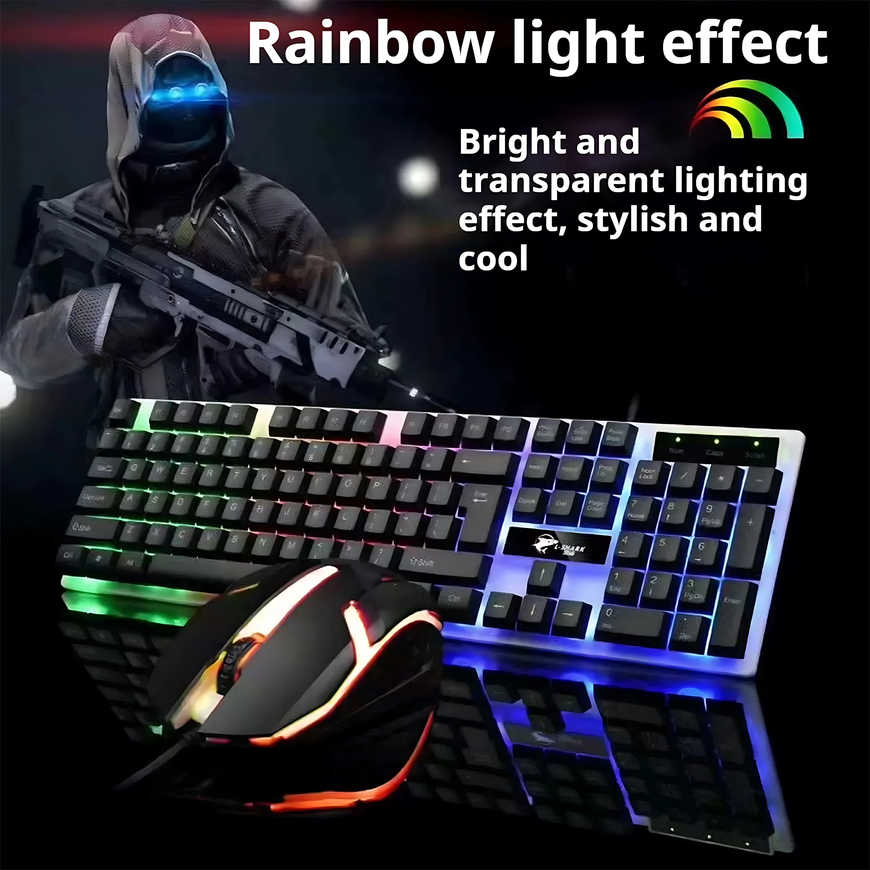 Rainbow Backlit Wired Keyboard and Mouse,Floating Keycap Strong, Wear-resistant, Comfortable Feel Keyboard for Business Office photo 6