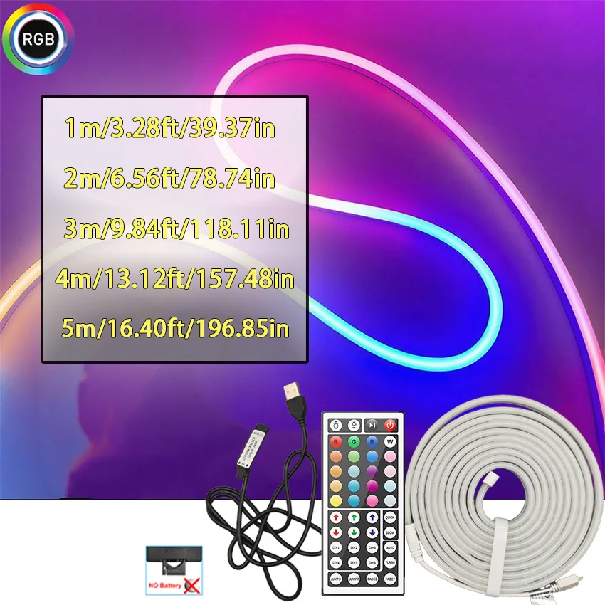 RGB LED Neon Strip Lights with 44Keys IR Remote Control, 5V USB Flexible Neon Rope Lights, Multi-Color Mode Led Neon Light photo 3
