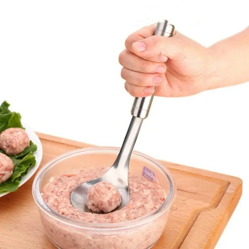 1 Pcs Maker Spoon Meat Baller With Elliptical Leakage Hole Stainless Steel Meat Ball Mold Kitchen Gadget Meat Tools photo 4